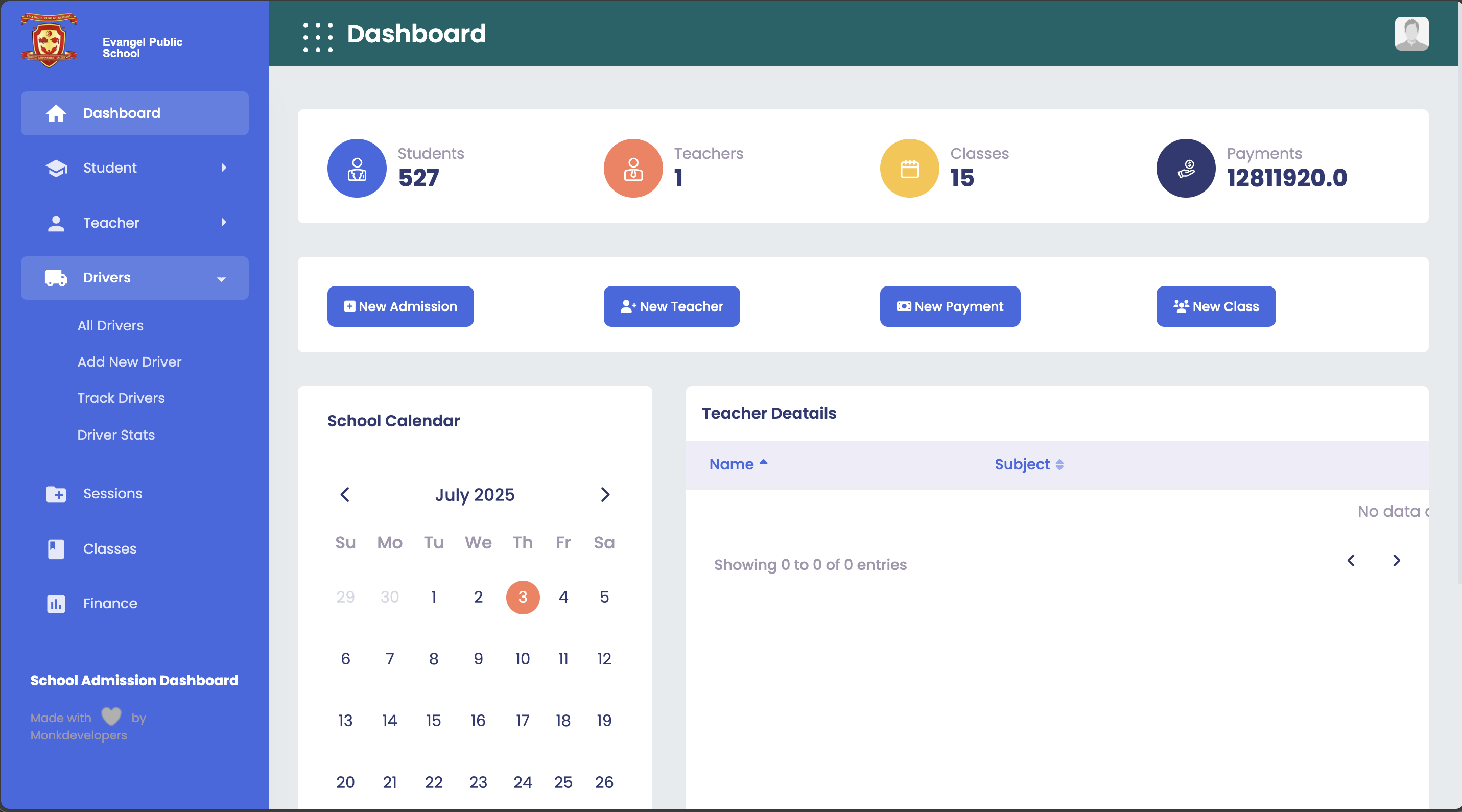 School Management System Dashboard